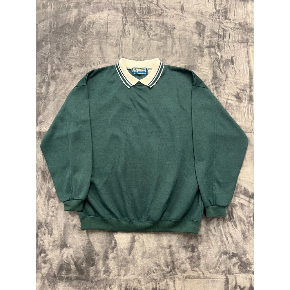 Shaver Lake‎ Relaxed Sweatshirt Mens XL Green Cotton Fleece Lined Striped Collar